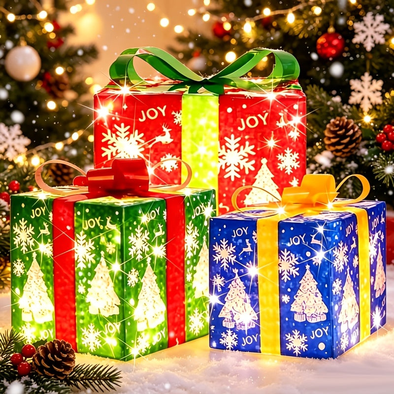 3pcs Christmas Gift Box Lights, Fairy Light String, 8 Modes of Light Emission, Including Remote Control, Indoor And Outdoor Decoration, Suitable for Christmas, Halloween, Thanksgiving, New Year, Parties, Self-Assembly