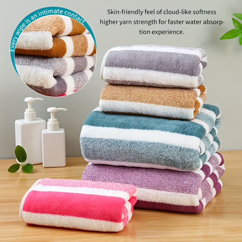 9/15pcs Classic Towel Set, No Hair Loss, Super Absorbent, Super Soft Two-Color Striped Interval Bath Towel Combination, Including 2/5 Large Bath Towels, 2/5 Large Face Towels, 5 Hand Towels, Bathroom Supplies, And Beach Essentials
