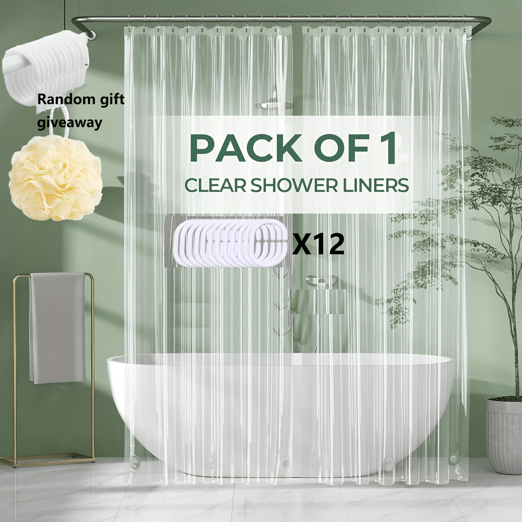 Bathroom Shower Curtain Plastic Shower Curtain Premium PEVA with Rust-Proof Grommets Clear 8G Bathroom Additions 72X72 (Randomly Gift Bath Balls)