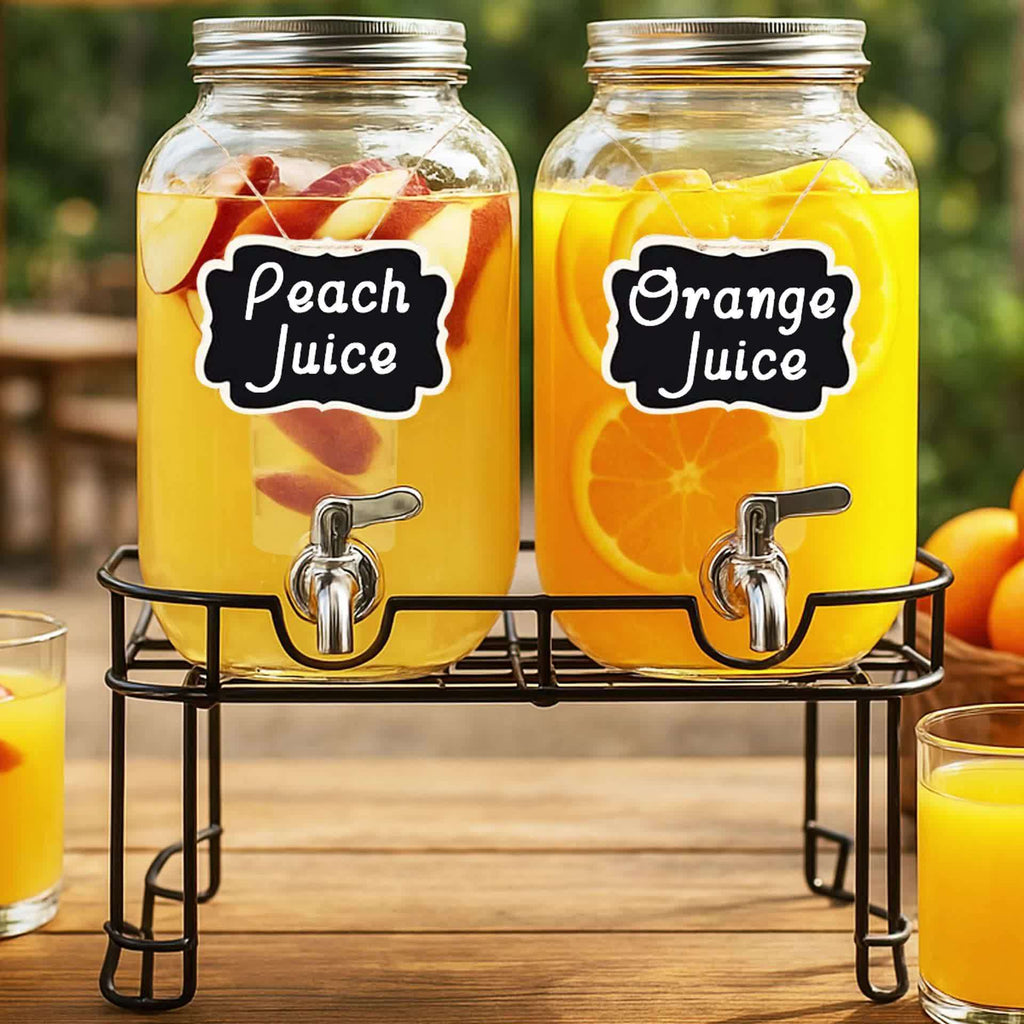 2-Pack 1 Gallon Glass Drink Dispensers for Parties, Beverage Dispenser, Glass Drink Dispenser with Fruit Infuser And Stand And Stainless Steel Spigot, Lemonade Dispenser with Ice Cylinder for BBQ, Picnic, Party, Weddings, And Events