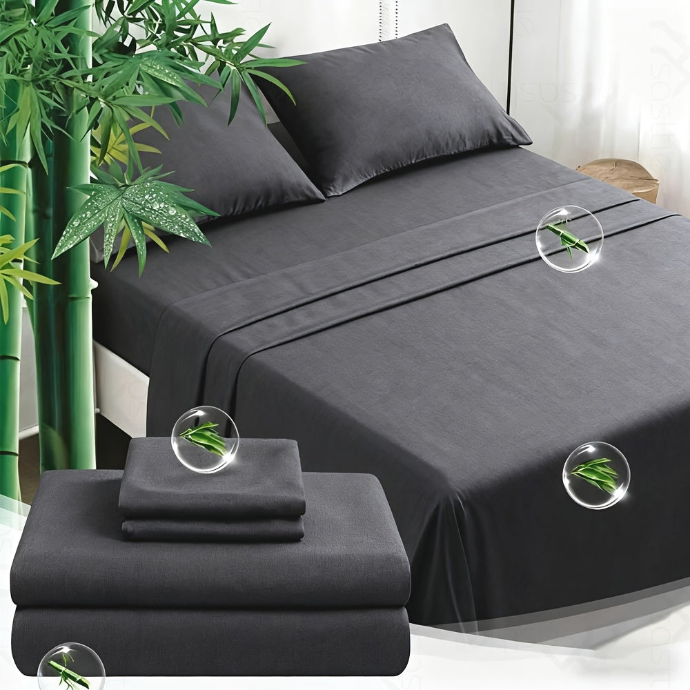 3/4pcs Bamboo Bed Sheet Set-Bamboo Kids Bed Sheet-Ultra Soft & Breathable Bed Sheets-Deep Pocket Up to 16" Hotel Soft Bedding-Perfect for Hot Sleepers-Great Gifts Bedding Sheets Set Bamboo Sheets Sets All Sizes Cooling Bamboo Sheets Random Color