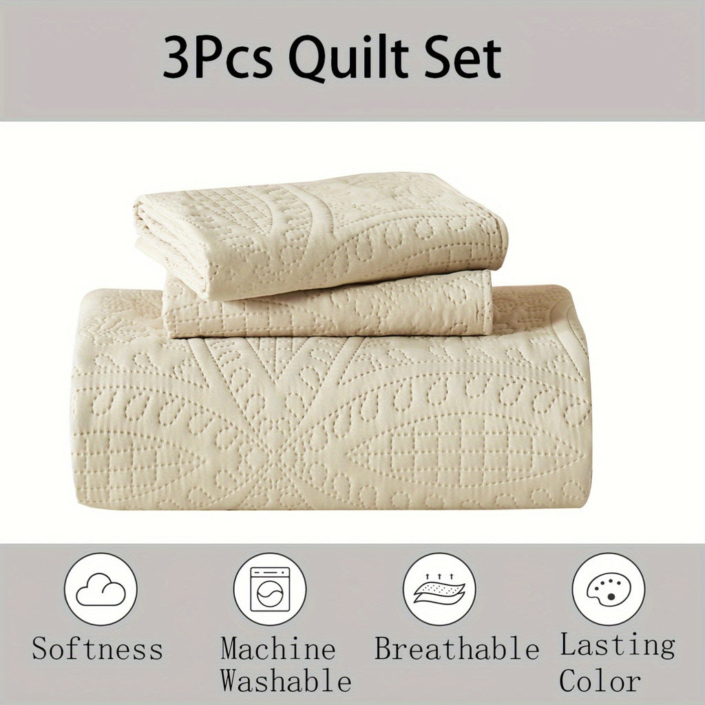 Summer Quilt Set with Pillow Shams, Lightweight Breathable Microfiber Coin Pattern Bedspread, 2 or 3 Pieces for Twin, Full/Queen and King Beds