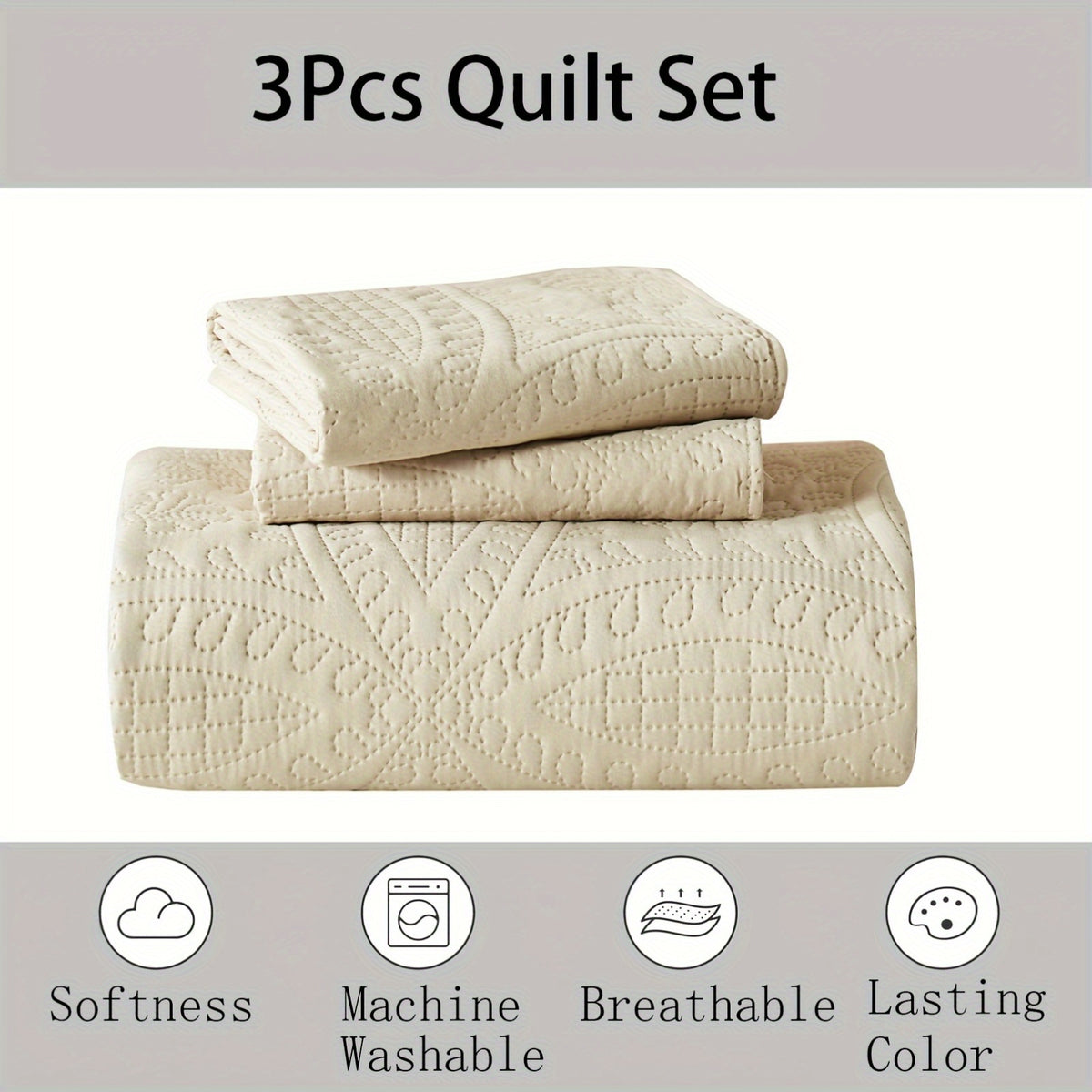 Summer Quilt Set with Pillow Shams, Lightweight Breathable Microfiber Coin Pattern Bedspread, 2 or 3 Pieces for Twin, Full/Queen and King Beds
