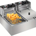 Double Basket Electric Deep Fryer, Stainless Steel Fryer with Lids and Adjustable Temperature Control for French Fries, Chicken and Donuts