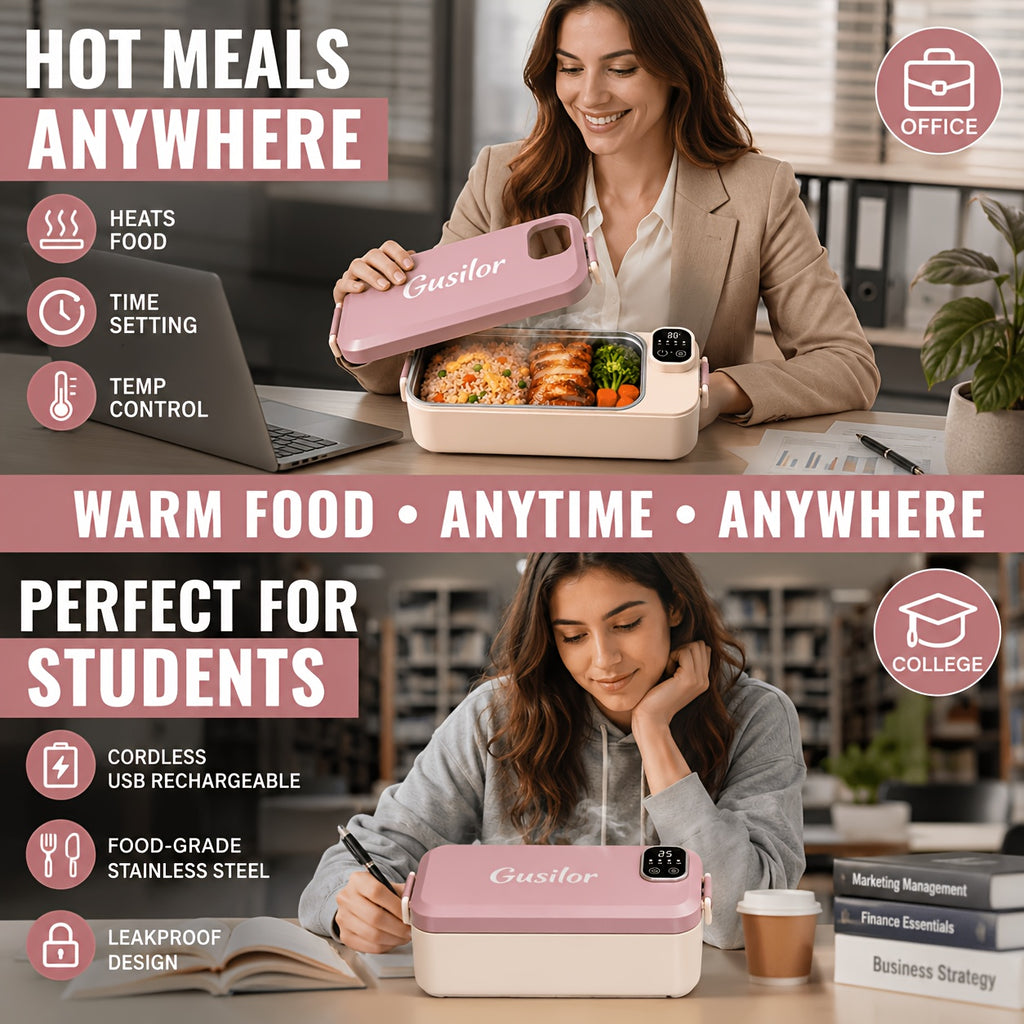 Rechargeable Lunch Box Portable Timer-Controlled (Upgraded Version), Lunch Box for Women Men, Bento Box Adult, Insulated Lunch Bag, Snack Lunch Containers with Lids, Meal Prep Containers, Heated Lunch Box