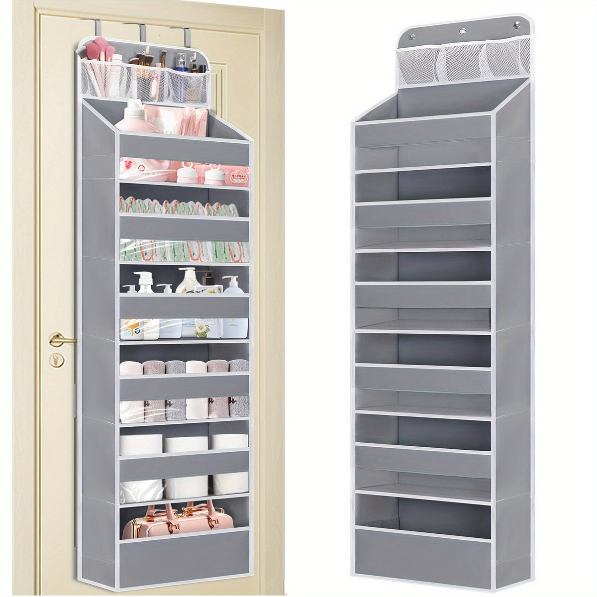 Over Door Hanging Organizer, No Tilt Closet Organizer for Diaper Shoes Over Door Storage Organizer with 6 Large Capacity Pockets for Newborn Essentials Nursery Bedroom Bathroom