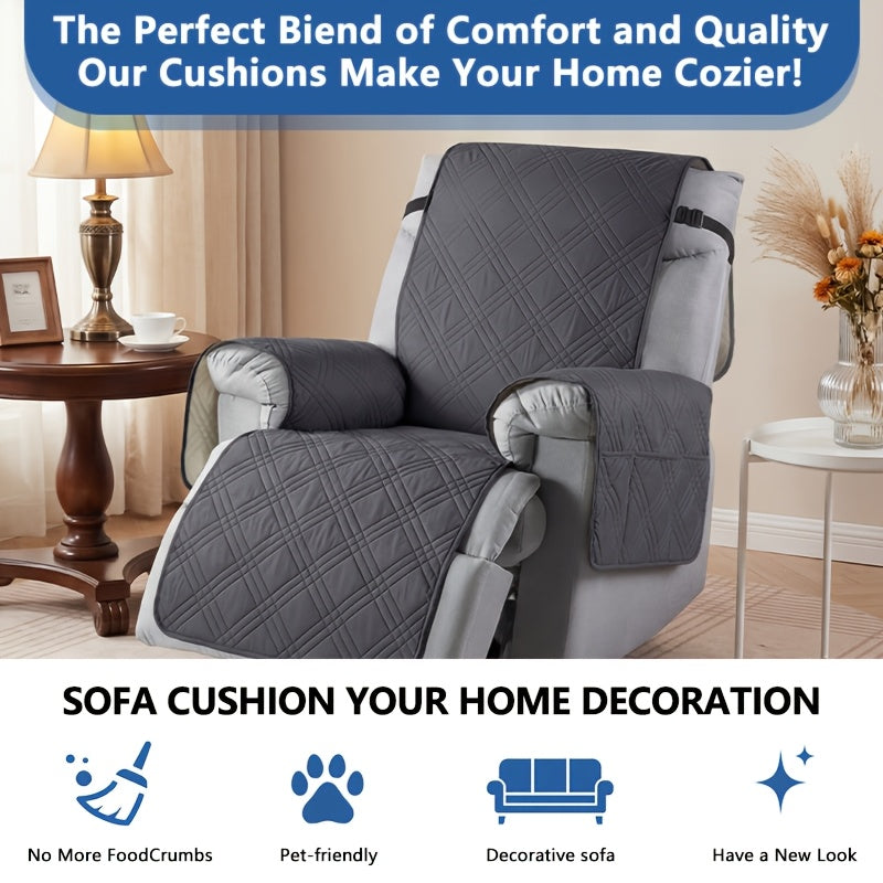 Recliner Protector Cover with Side Pocket, One-Piece Quilted Chair Cover with Elastic Band for Pet Households and Everyday Living Room Furniture Care