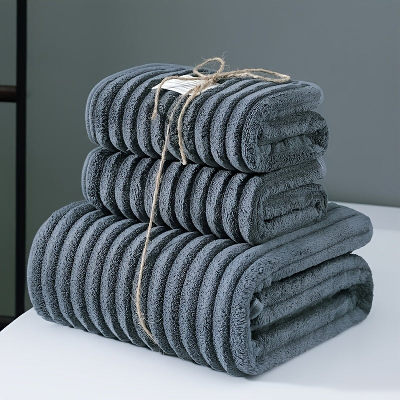 3pcs Bath Towel Set, 2pcs Hand Towels And 1pc Large Bath Towel, Towel, Bathroom Supplies, Large Bath Towel, Absorbent Bath Towel, Hand Towel, Kitchen Towel, Sports Sweat Towel And Bath Towel, Gym Additions, Coral Fleece Material Soft And Thickened