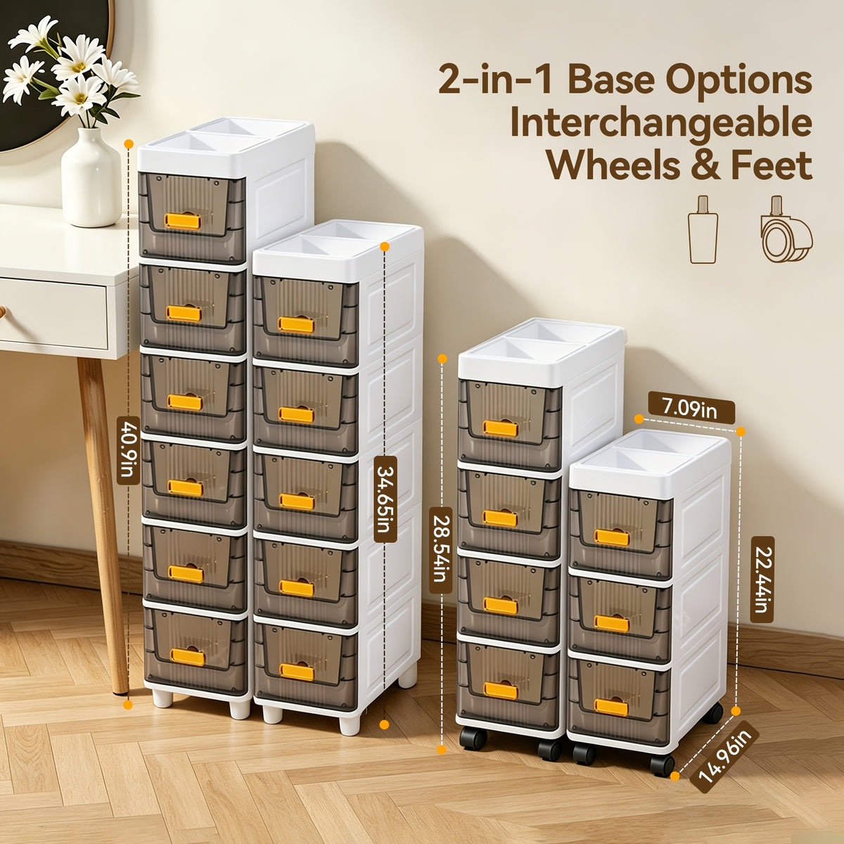 Deluxe Slim Storage Cabinet with Drawers - Durable Waterproof PP Material, Multi-Purpose Organizer with Ample Storage for Bathroom, Kitchen, Personal Care Product Dispensers, and More - Ideal for Small Spaces, Storage Drawer Units