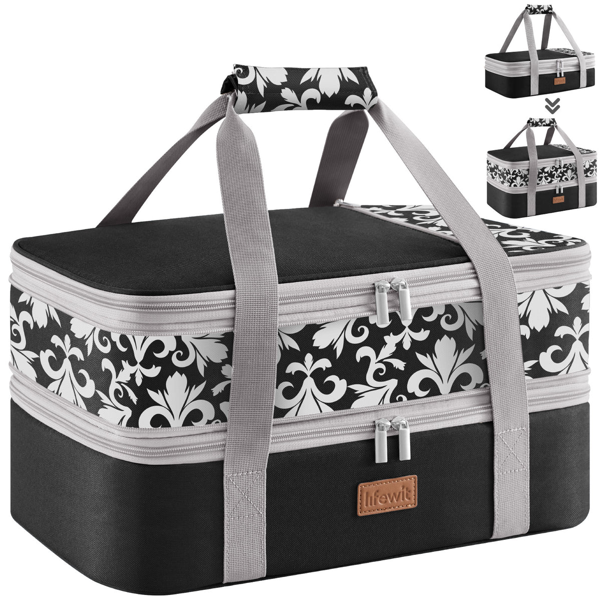 Insulated Casserole Carrier with Expandable Double Decker Compartments, Food Tote for 9 x 13 Inch Baking Dishes, Potlucks, Picnics and Holiday Meals