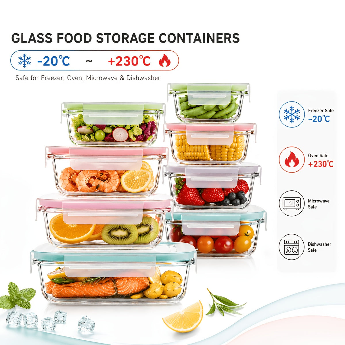 16pcs Glass Container Seal Food Storage Box, Refrigerator Receive A Case, Seal Leak Proof, Easy To Clean Design, Microwave/freezer, Lunch Boxes | Sealed Storage | Durable Glass Box Lid Food Storage Containers (8 Lids + 8 Containers) Lunch Box