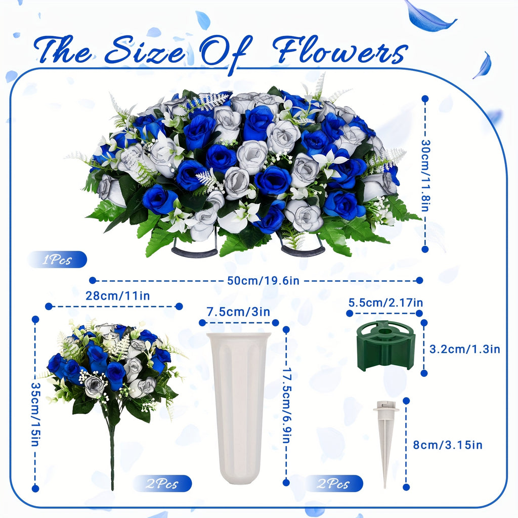 1/3pcs Artificial Cemetery Flowers for Graves with Saddles, Artificial Silkyy Rose Flowers And Bouquets with Vases, Headstone Flower Saddle, Memorial Day Flowers for Cemetery, Outdoor Grave Headstone Decoration
