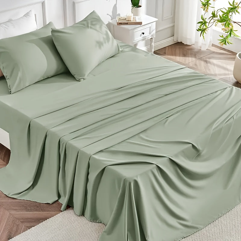 4pcs 2200TC Cooling Bamboo Bed Sheet Set Summer Chill Collection-16" Deep Pocket - Ultra Soft Luxury Bedding W/ Flat Sheet, Fitted Sheet & Pillowcases (Beat The Hea Stay Cool All Night) Queen Size Sheet Set Breathable Sheets Sets Queen Size Gifts