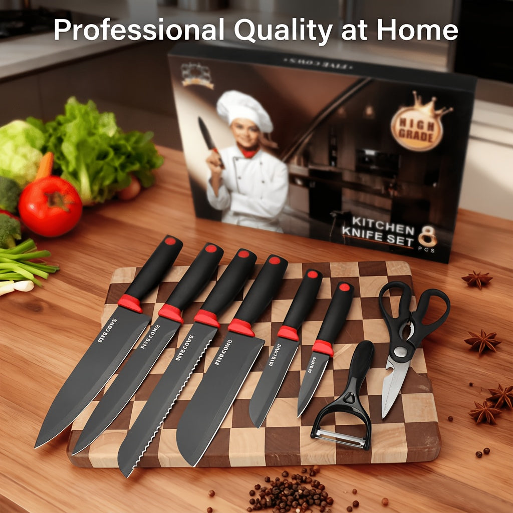 Professional 6/7/8 Kitchen Knife Set, Chef's Knife, Slicing Knife, Scraper And Scissors, High Carbon Stainless Steel Super Sharp, with Anti-stick Ergonomic Wooden Handle, Chef's Knife Set, Suitable for Family Travel, Gift Box Set