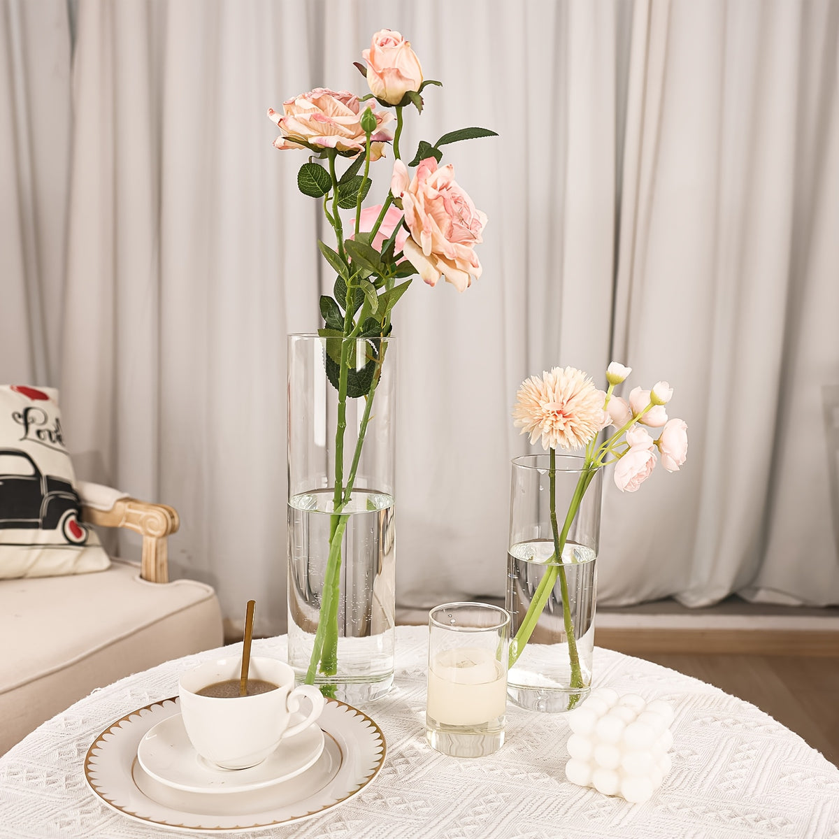 24pcs Clear Glass Cylinder Vases, 4, 8, 12 Inch Tall Cylinder Vases for Centerpieces, Glass Flower Vase, Hurricane Floating Candle Holder Vase for Table Shelf, Party, Wedding, Home Decor, for Valentines Decorations And Gift