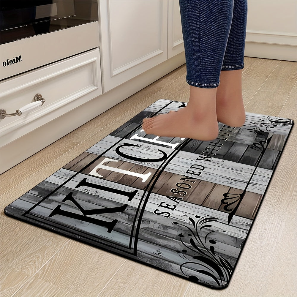 2pcs Diatom Mud Kitchen Floor Mat, Gray Wood Board Pattern Long Strip Mat, Water And Oil Absorption, Anti-slip, Machine Washable, Suitable for Bathrooms, Laundries, Corridors, And Home Decoration Carpets