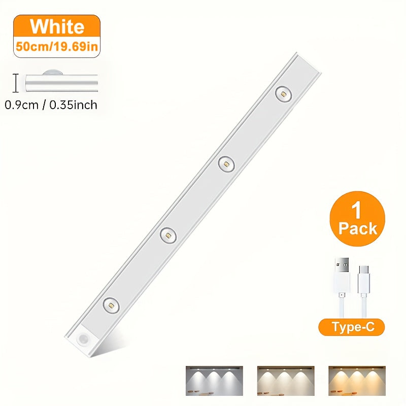 4/2/1pc LED Motion Sensor Under Cabinet Lights, 3 Color Temperatures Wireless USB Rechargeable Night Light, Indoor Closet Lights, Stick-On Anywhere Magnetic Under-Counter Light Fixtures For Kitchen Cabinet Wardrobe Cupboard Stairs.