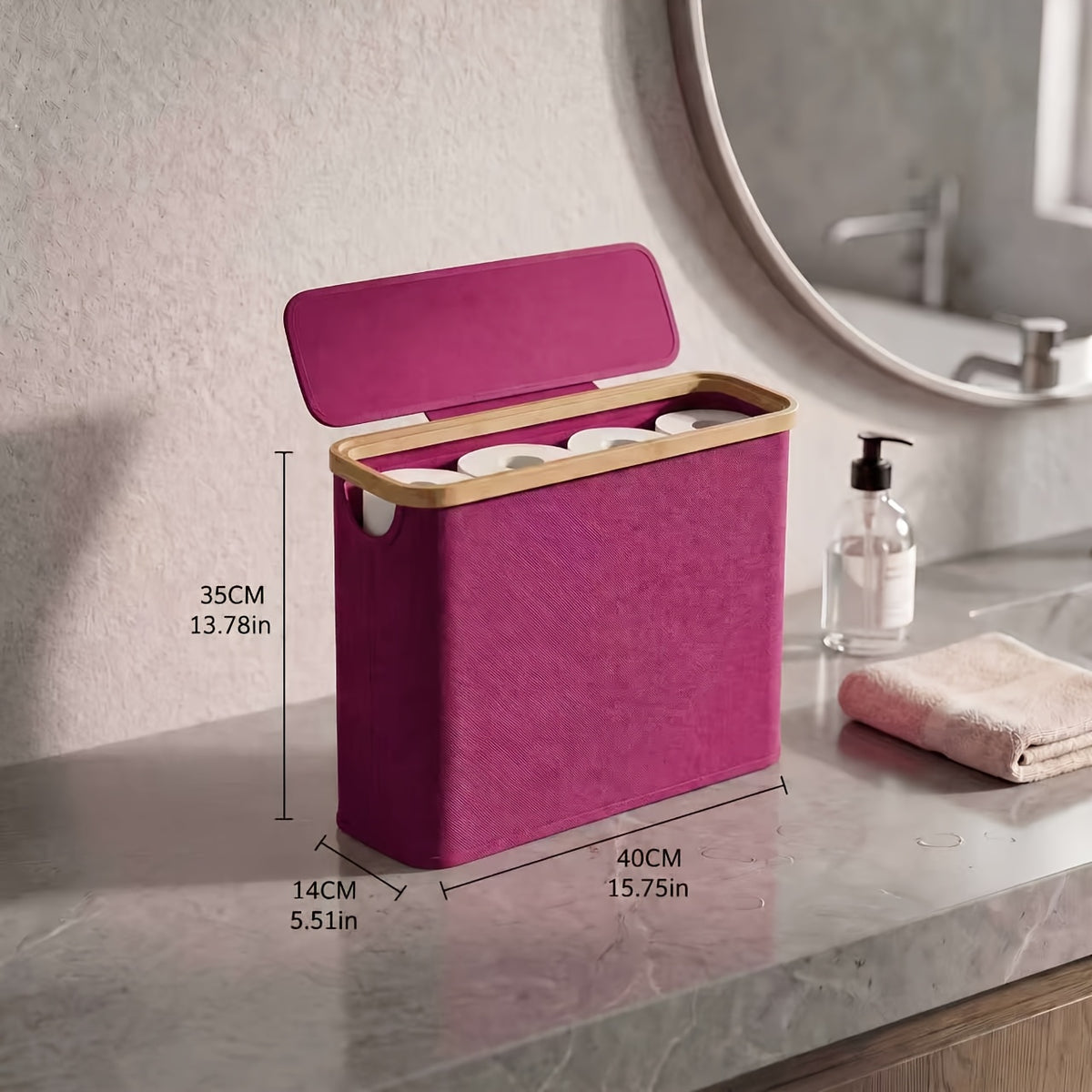Bamboo Toilet Paper Holder with Lid - Foldable Bathroom Storage Box, Independent Organizer That Can Hold 12 Rolls of Toilet Paper, Toilet Paper Storage Container Random Color