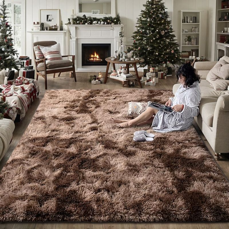 6x9 Shag Area Rug, Soft Fluffy Indoor Floor Carpet in Gray, Coffee, Black and Tie-Dye Gray Options for Living Room, Bedroom and Dorm Decor