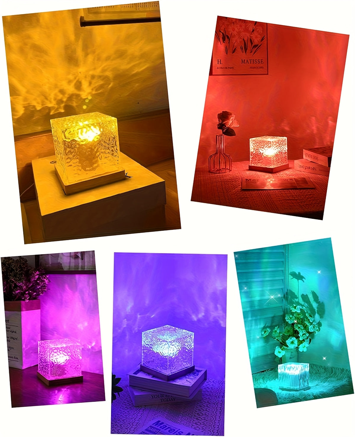 Ocean Wave Projector Light, 16-Color USB Plug-In Cube Lamp with Touch Switch for Water Ripple Bedroom Ambiance and Living Room Tabletop Decor