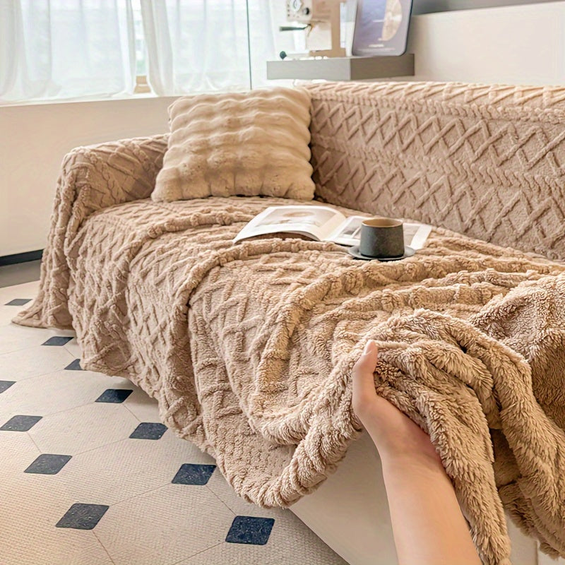 1pc Modern Jacquard Shu Velveteen Sofa Throw Cover - Pet Friendly Slipcover with Soft Plush Feel - Machine Washable, Non-Printing Single Piece Couch Protector for Home Decor - Fits Armchair to 4-Seater Sectional Sofas