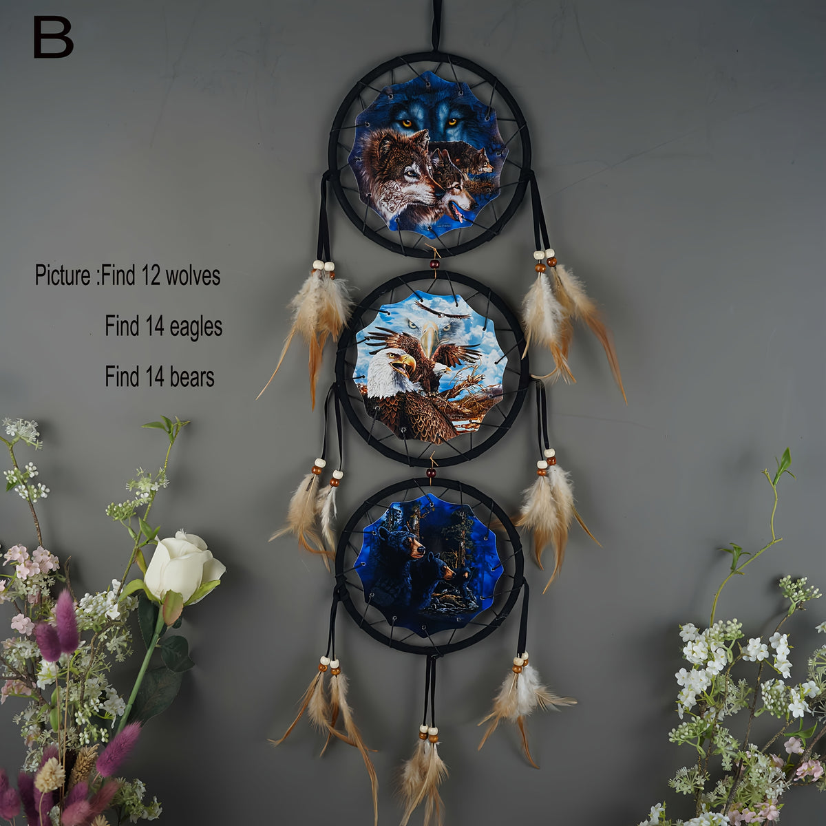 Wolf Dream Catchers For Wall Decor, Ideal Bedroom Wolf Home Decor, Dream Catcher For Boy Kids Wolf Gift
