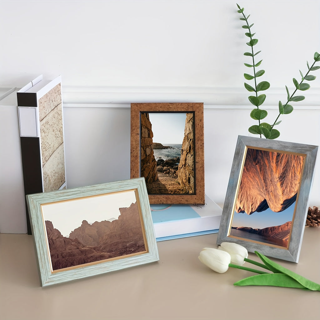 Vintage Picture Frame Set, Rustic Retro Photo Frames with Tempered Glass in 4x6 or 5x7 Inch Options for Wall and Tabletop Displays, 5 or 10 Pieces