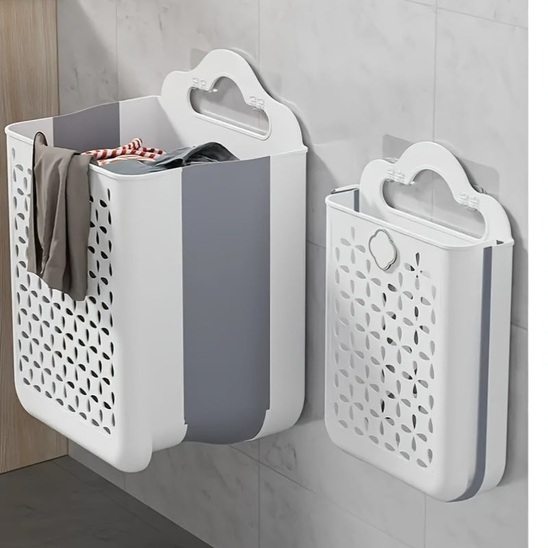 Foldable Laundry Basket Modern Plastic Cut-out Wall-mounted Storage Bin Without Drilling For Clothes,, Snacks, Fruits, Balcony Storage, Laundry Baskets