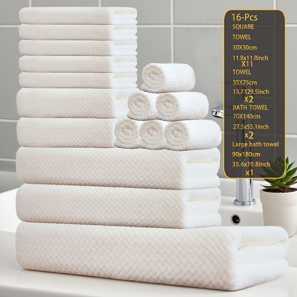 16pcs Coral Velvet Towel Bath Towel Set, 1 Oversized Bath Towel, 2 Bath Towels, 2 Hand Towels, 11 Square Towels, Suitable for Hotels, Home, Travel, Spa