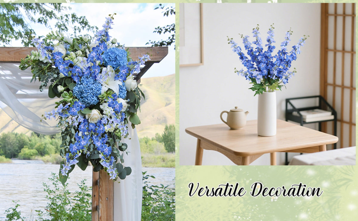 6pcs Delphinium Artificial Flowers 33.5 Inch Champagne Fake Flowers Long Stem Faux Snapdragon Flowers for Vase Table Home Wedding Party Garden Decoration