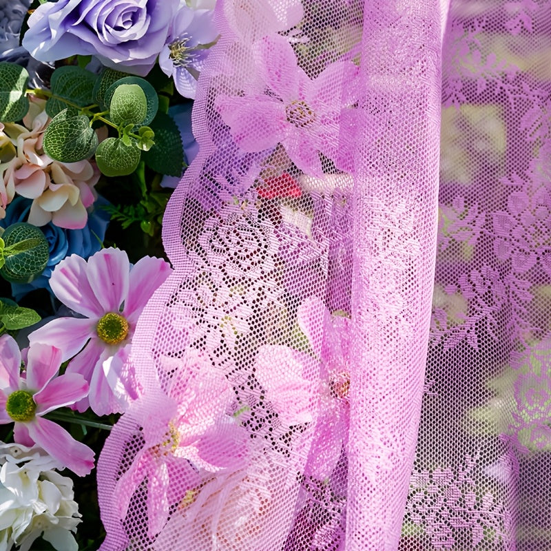 Romantic Pastoral Lace Sheer Curtain for Balcony and Office, Translucent Window Drapery with Floral Pattern, Machine Washable Polyester, Rod Pocket Design - 1pc