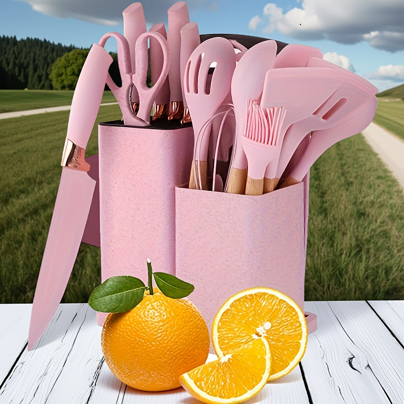 19 Sector Set And Knife Set, Perfect for Outdoor Camping - Heat-Resistant, Non-Stick, Wooden Handle, Easy to Clean - Perfect for Women'S Cooking Gifts, New Year'S And Valentine'S Day