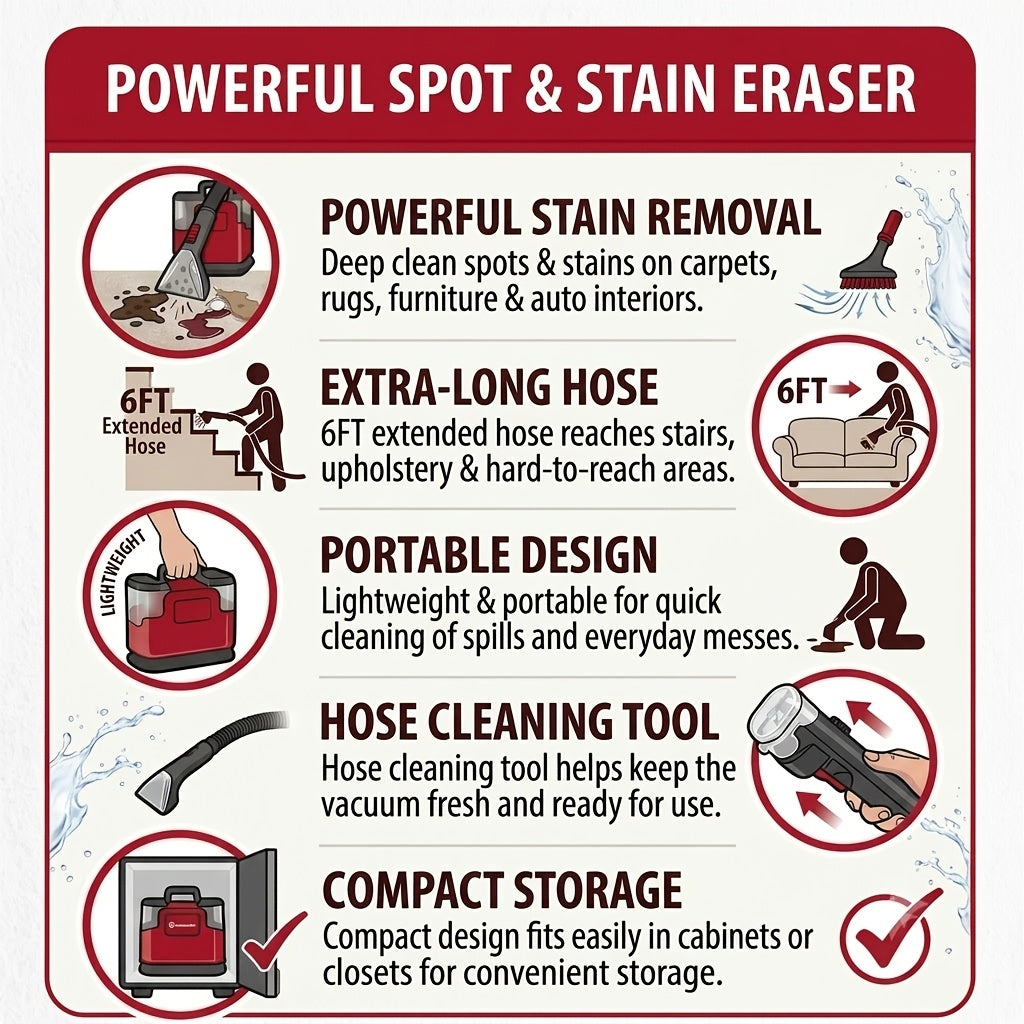 400 Series Portable Carpet & Upholstery Spot Cleaner Machine with 15Kpa Powerful Suction, Corded Suitable for Pets Hair Removal, Area Rugs, Couches, Floors,-and-Play for Use (No System)
