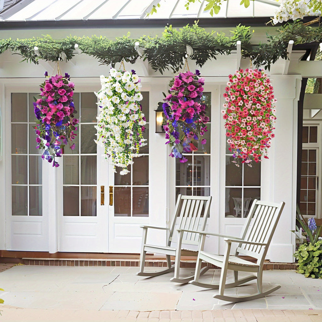 4pcs Artificial cascading Hanging Flowers - Fake Blooms with 45 Flowering Branches, Low-Maintenance Faux Plants for Garden, Porch,, Balcony - Christmas & Year-Round Decor No Watering, Plastic/P Realistic flowers for wedding