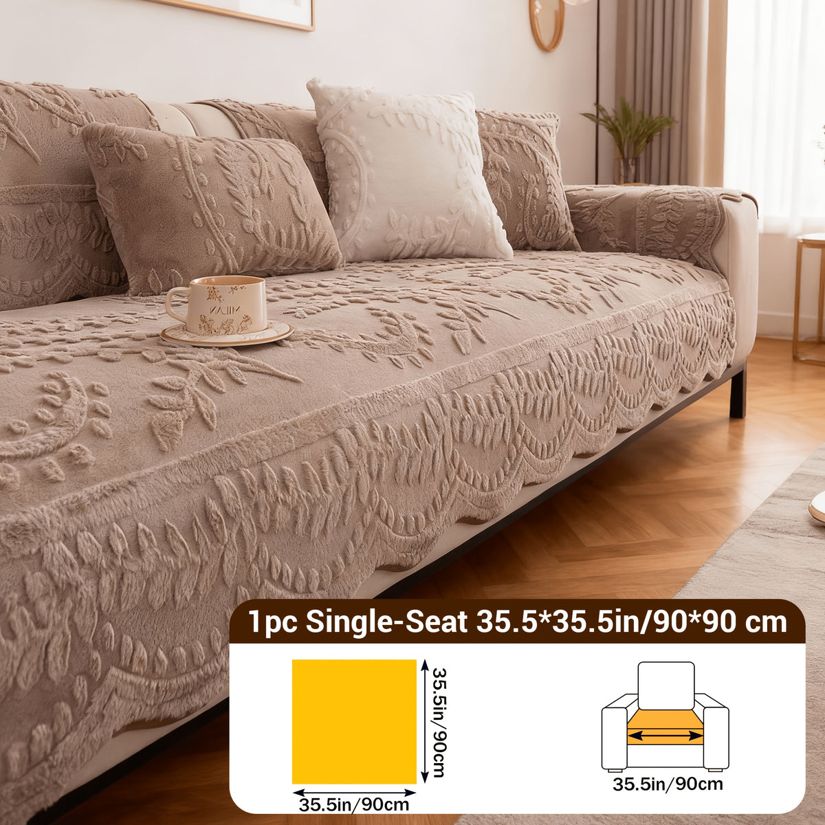 1pc Thickened Quilted Machine Washable Sofa Cushion, Faux Rabbit Fur Comfort Warm Non-slip Plush Sofa Cover, Breathable and Comfortable Pet-friendly for Bedroom, Office, Living Room, Suitable for 2/3/4-seater Sofa, Home Winter Decor, Christmas Gifts