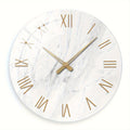 White Marble Wall Clock, Silent Quartz Timepiece with 4mm Tempered Glass in 12 to 24 Inch Sizes for Living Room, Bedroom, Kitchen and Office Decor