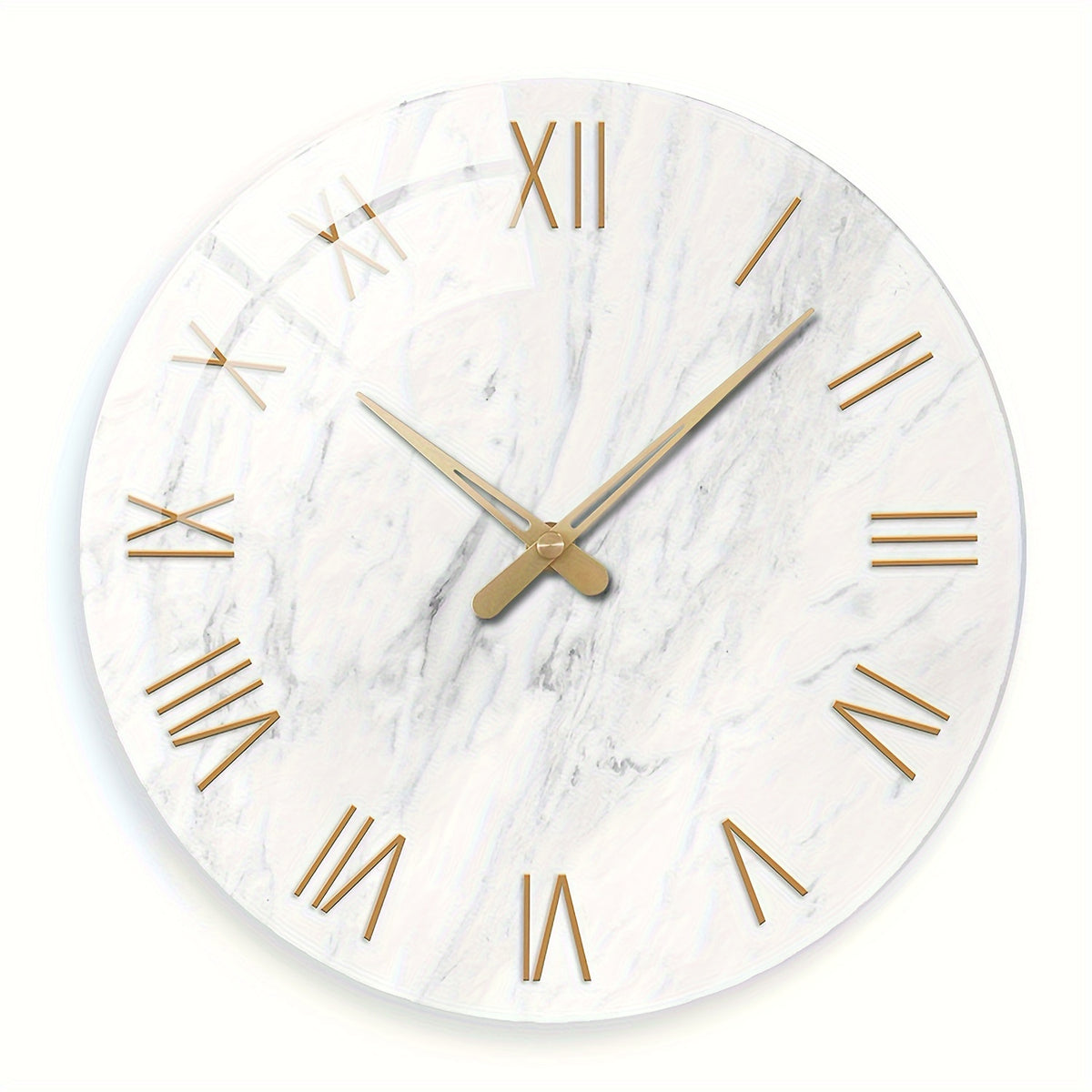 Modern White Tempered Glass Large Wall Clock - 4mm Thickened, 12-24 Inch Marble Texture Silent Clock, Large Size, Battery Powered, Handcrafted, Suitable For Living Room, Aesthetic Room, Bedroom, Office Decorative Clock, Ideal Gift