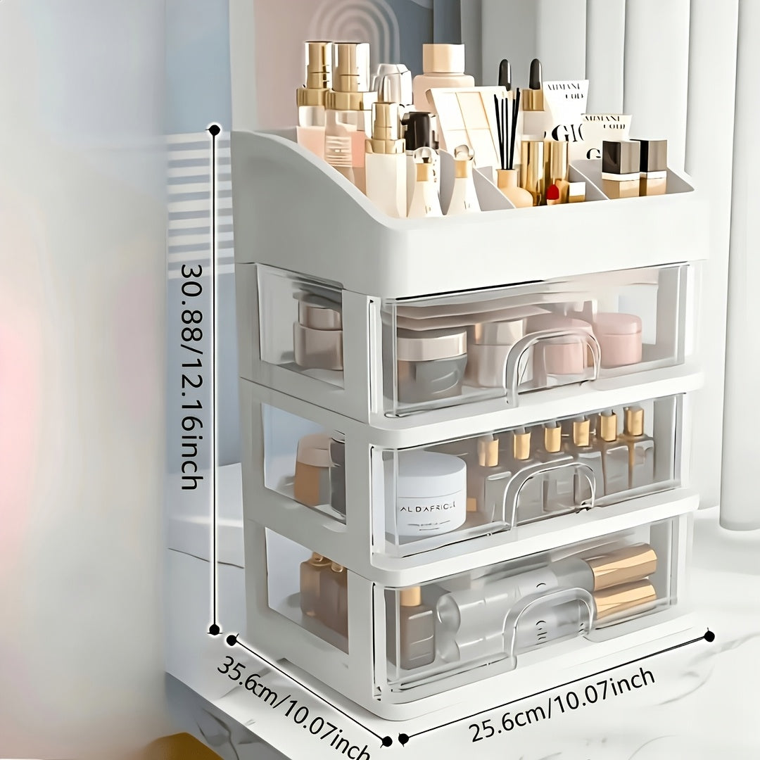 Large Capacity 4-Layer Plastic Cosmetic Storage Rack with 3 Pull-Out Drawers - Multi-Purpose Skincare, Medicine, Stationery Desktop Organizer - No Installation Pull-Out Shelf for Bathroom And Home Decor - Gift for Thanksgiving, Christmas, Halloween