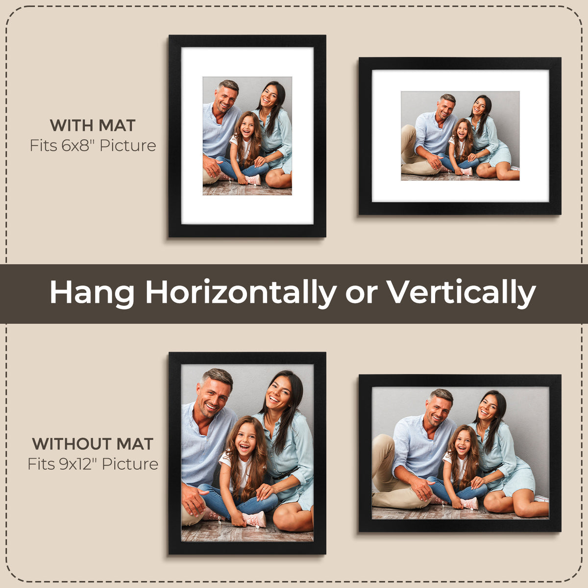 3 Pack 6x8/8x10/9x12/11x14/16x20 Picture Frames Set with Mat or without Mat, Engineered Wood Photo Frames with Plexiglass, for Wall or Tabletop Display - Gallery Wall Frames, Office Home Decor,Poster Frames