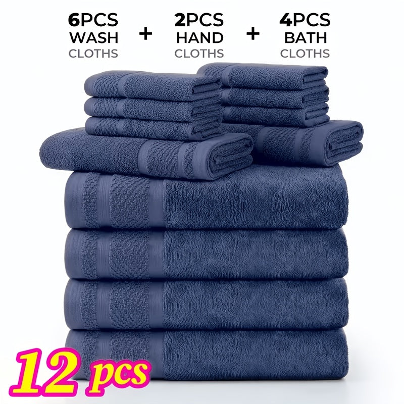 12/24pcs Bath Cloths Set, Hotel Quality Thick Bath Cloths | Highly Absorbent & Quick-Dry | 4/8 Bath Cloths & 2/4 Hand & 6/12 Washcloths, Cotton for Hotel Spa Gym & Home Bathroom Essentials