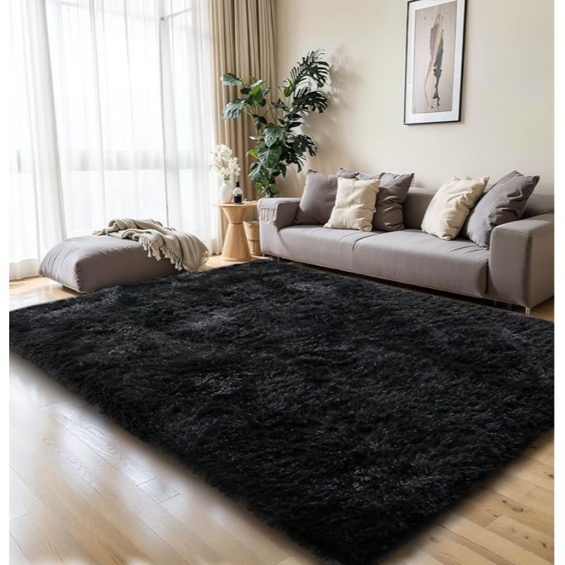 Extra Large Fluffy Shaggy Rug Suitable for Living Room Bedroom Carpet - Plush Soft Modern with Shag Carpet, Machine Washable Black Fuzzy Rug Suitable for Playroom,, Cozy Indoor Decor for Christmas Gift