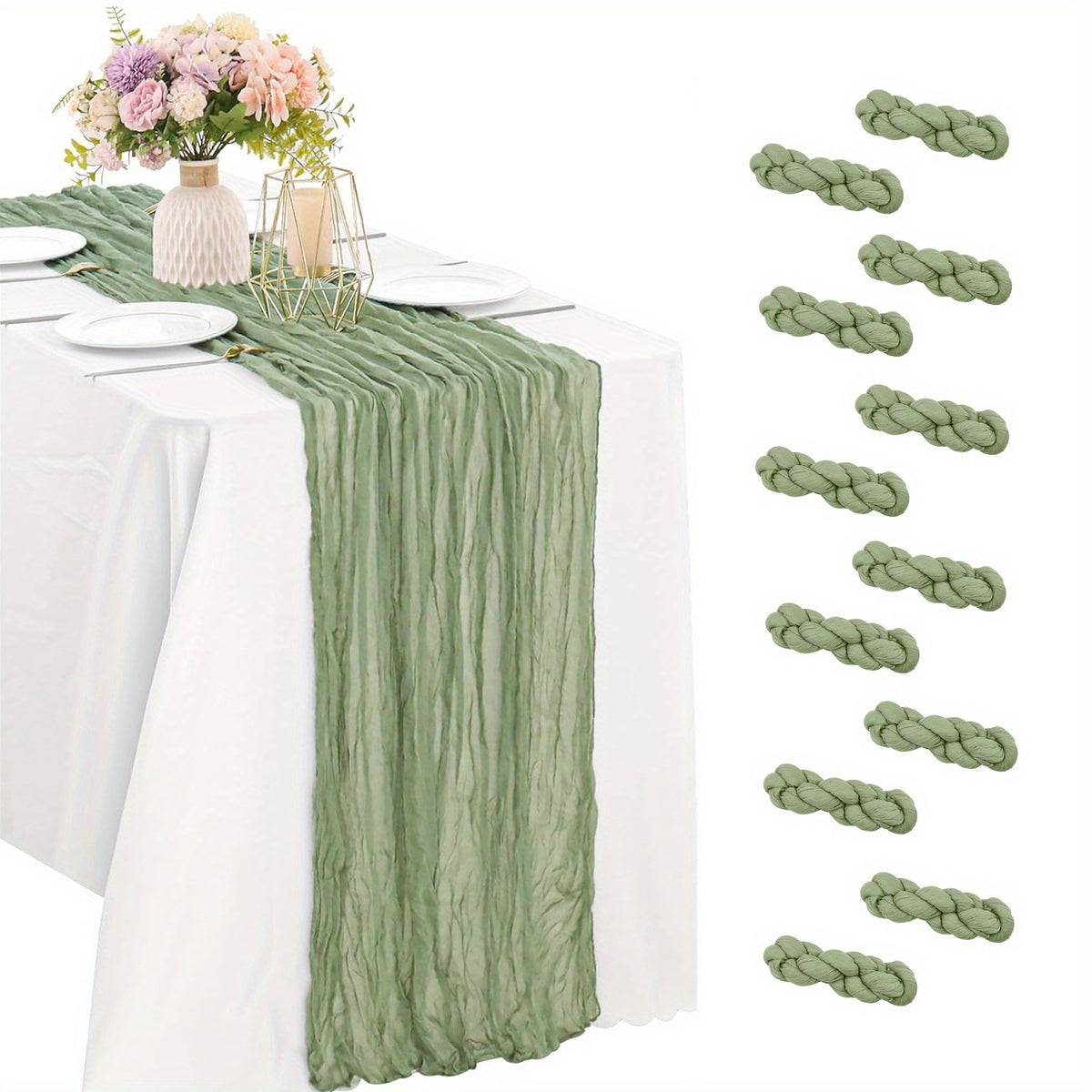 12pcs Cheesecloth Table Runner 10ft Boho Gauze Table Runner 21.3*120Inch Rustic Cheese Cloth Roll Romantic Long Cheesecloth Bulk for Wedding Bridal Shower Birthday Party Decor