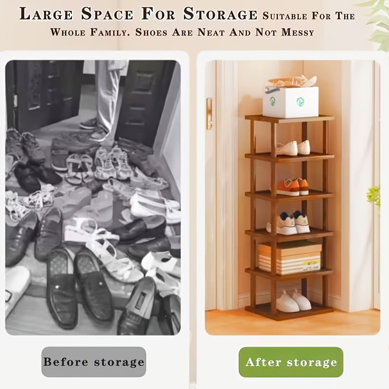 1pc 3/6/9 Layers Bamboo Shoe Rack, Capable Of Storing 3/6/9 Pairs Of Shoes, Wood Grain Decoration, Easy to Assemble, Space Saving, Suitable for Entrances, Living Rooms, Bedrooms, And Dormitories. Brown. Multi Layer Independent Storage Rack.