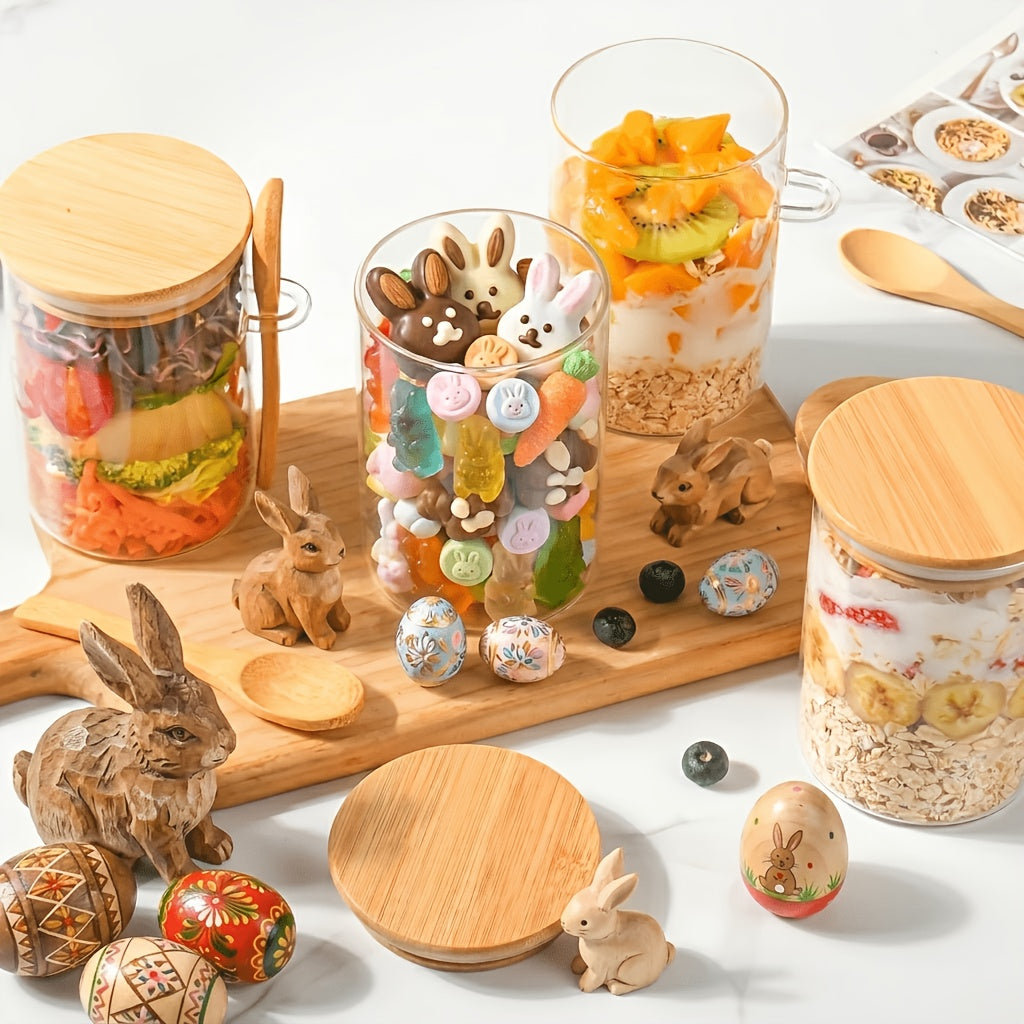 4/6pcs Dessert Bowl, Overnight Oats Containers with Lids, 18oz Overnight Oats Jars with Spoons, Salad Meal Prep Jar with Bamboo Lids for Chia Seed Pudding Salad Cereal Coffee Flour, Sourdough Starter Jar for Bread