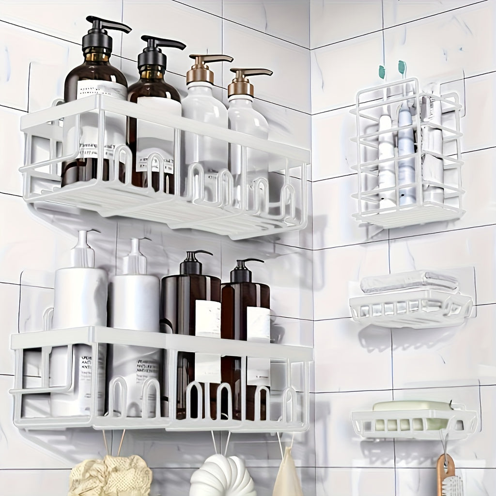 Shower Caddy Organizer, 5-Pack Adhesive Rustproof Stainless Steel Shower Shelves with Soap Holder, No Drilling Shower Storage Rack for Family Renters Bathroom, Random Colors to Choose, Shower Caddies