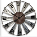 Windmill Wall Clock, 24 Inch Galvanized Metal Farmhouse Analog Clock with 3D Blade Design and Battery Operation for Living Room, Kitchen and Dining Room