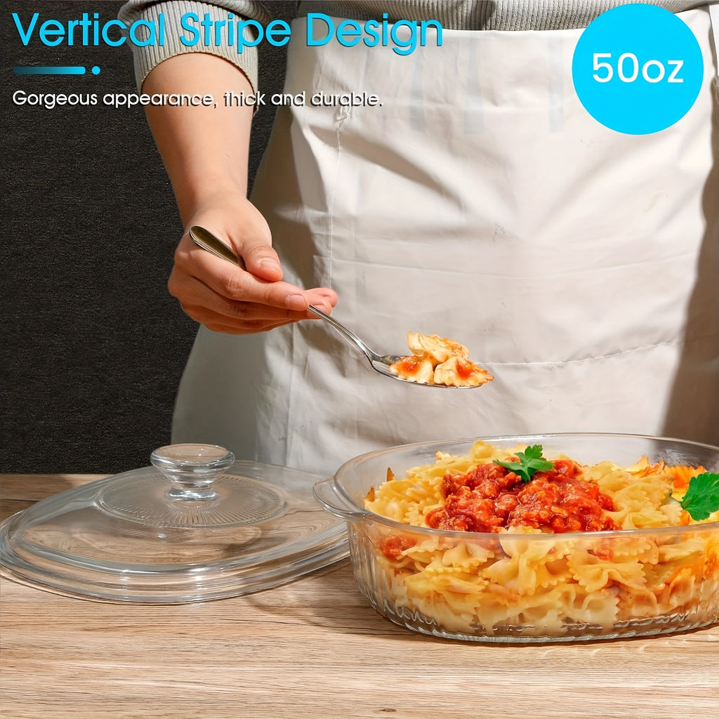 Elegant Glass Casserole with Lid Set | Oval Roaster, Transparent Covered Cookware, 50oz & 85oz | Oven & Microwave Safe, for Baking, Cooking, Desserts, Chicken, Pasta