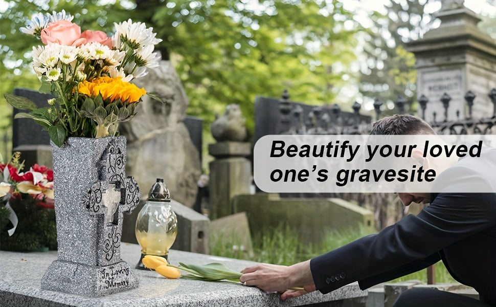 Solar Cemetery Grave Vase with LED for Fresh/Artificial Flowers Headstones Vases with Spikes Gravestone Decor Memorial Gifts for Loss of Loved One