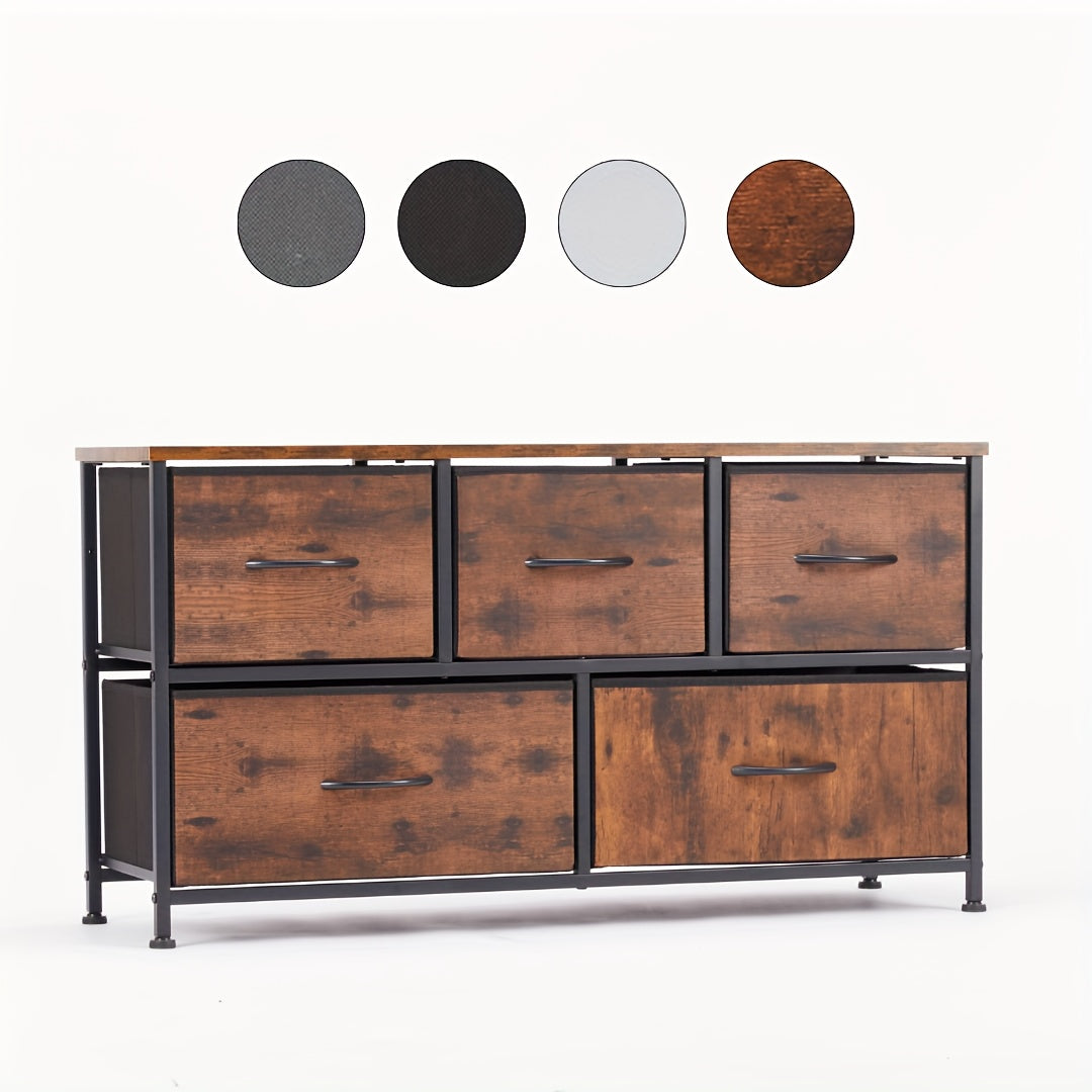 5-Drawer Cabinet Tower, Father'S Day Gift, TV Stand for Bedroom, TV Dresser for 45 Inches, Media Console Table, Entertainment Center with 5 Fabric Drawers Cabinet And Open Storage Shelf Other (Furniture) Cabinet for Living Room, Hallway