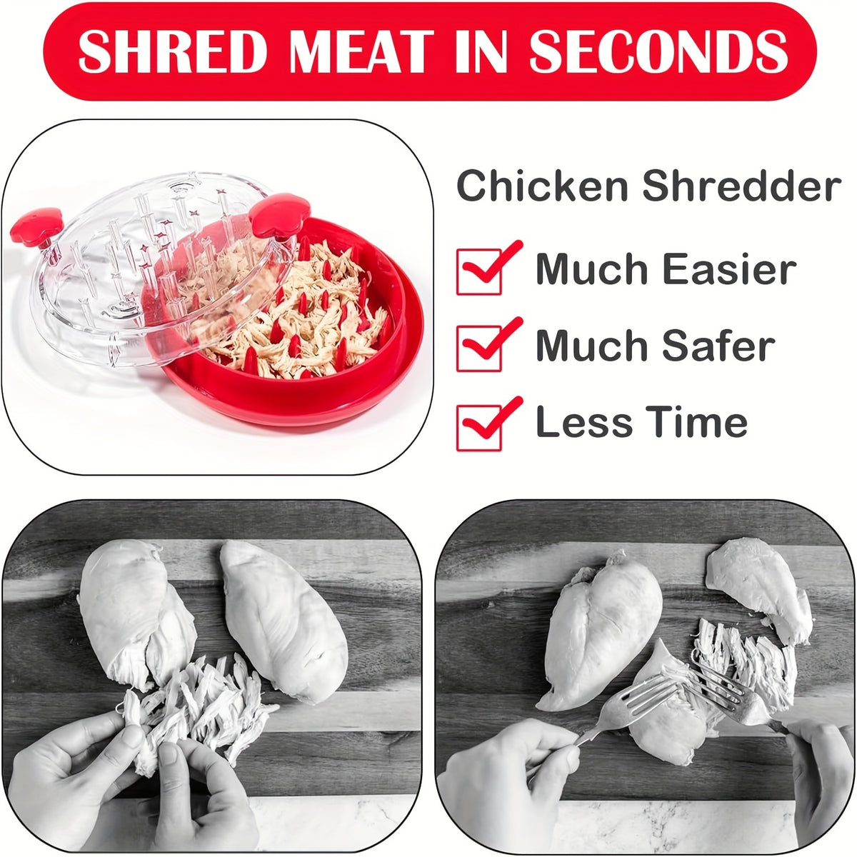 1pc Or 2pcs Kitchen Chicken Shredder Tool Twist 2024 Upgraded Large Visible Meat Shredder Twist Chicken Breast Chopper Chicken Grinder With Transparent Lid And Cleaning Brush Anti-slip Strip Suitable For Pork Beef Chicken